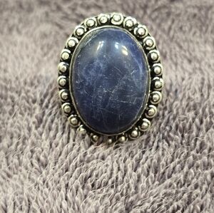 Vintage style, boho, Victorian style silver plated natural stone ring 7